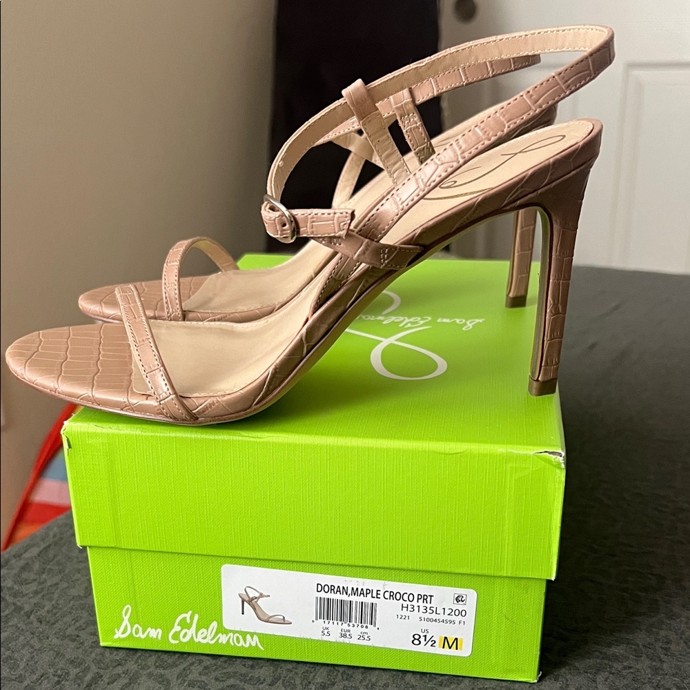 Sam Edelman Doran Maple Tan Croco Print Heels 8.5 new with box